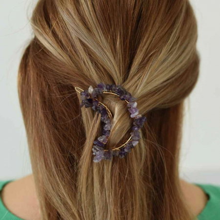 Cleme de par in forma de semiluna cu piatra naturala semipretioasa Ametist pentru un look chic si vibratii pozitive [0]