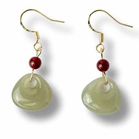 Cristale pe beneficii - Cercei cu Hetian Jade si Agat Rosu Natural – Echilibru si Protectie Spirituala