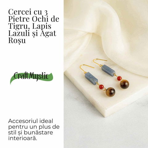 Cercei cu Lapis Lazuli, Agat Rosu si Ochi de Tigru - Energie si Protectie [2]