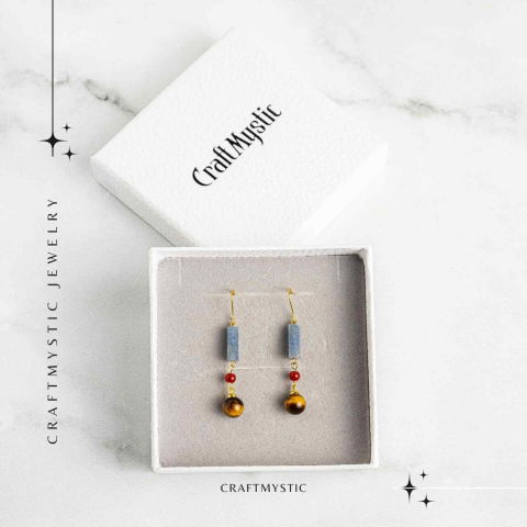 Cercei cu Lapis Lazuli, Agat Rosu si Ochi de Tigru - Energie si Protectie [6]