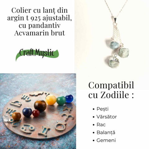 Colier cu lant argint 925 si pandantiv argintiu cu 3 pietre de Acvamarin – Calm si Eleganta [4]