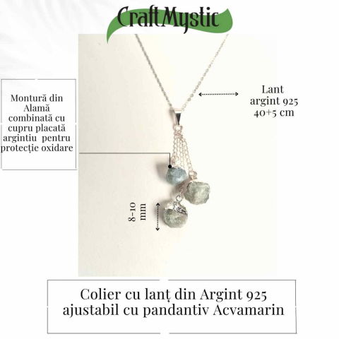 Colier cu lant argint 925 si pandantiv argintiu cu 3 pietre de Acvamarin – Calm si Eleganta [3]