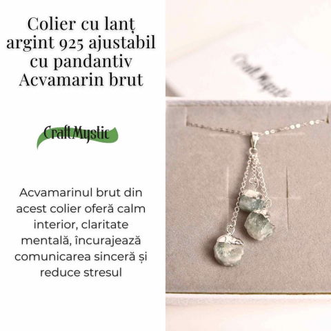 Colier cu lant argint 925 si pandantiv argintiu cu 3 pietre de Acvamarin – Calm si Eleganta [2]