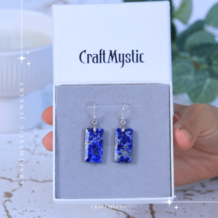 Cercei cu Pietre Semipretioase Lapis Lazuli dreptunghiulari tortita argintie, pentru claritate si echilibru [6]