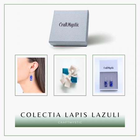 Cercei cu Pietre Semipretioase Lapis Lazuli dreptunghiulari tortita argintie, pentru claritate si echilibru [7]