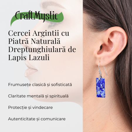 Cercei cu Pietre Semipretioase Lapis Lazuli dreptunghiulari tortita argintie, pentru claritate si echilibru [2]