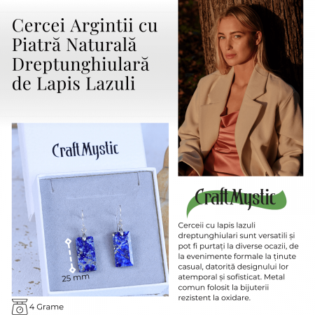 Cercei cu Pietre Semipretioase Lapis Lazuli dreptunghiulari tortita argintie, pentru claritate si echilibru [3]