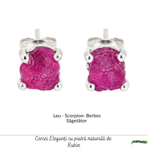 Cercei Argint 925 cu Rubin Brut Natural – Pasiune, Curaj si Energie Feminina [4]