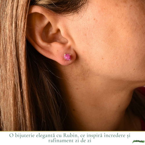 Cercei Argint 925 cu Rubin Brut Natural – Pasiune, Curaj si Energie Feminina [1]