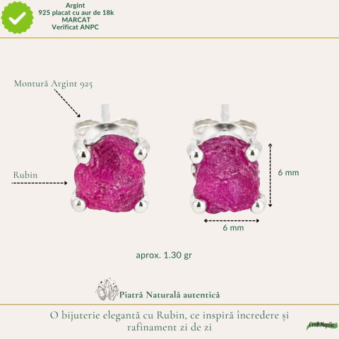 Cercei Argint 925 cu Rubin Brut Natural – Pasiune, Curaj si Energie Feminina [3]