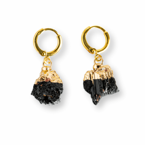 Cristale pentru zodii - Cercei Aurii cu Turmalina Bruta Naturala – Protectie Energetica