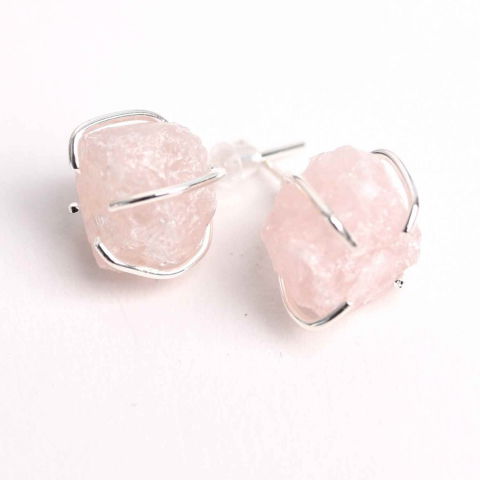 Cercei - Cercei cu Cuart Roz Brut – Iubire si Vindecare Emotionala