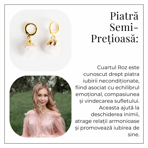 Cercei Aurii cu Cuart Roz Brut Natural – Iubire si Echilibru [5]
