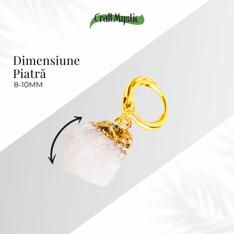 Cercei Aurii cu Cuart Roz Brut Natural – Iubire si Echilibru [3]