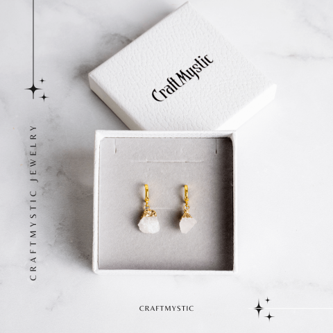 Cercei Aurii cu Cuart Roz Brut Natural – Iubire si Echilibru [7]