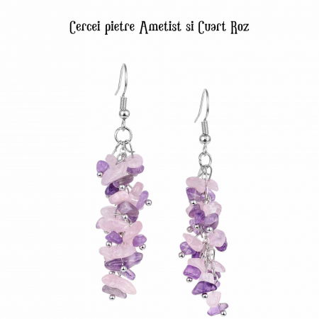 Cercei Eleganti cu Ametist si Cuart Roz - Combina Frumusetea si Energiile Vindecatoare [2]