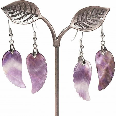 Cercei aripi de inger din piatra semipretioasa Ametist 3 cm [4]