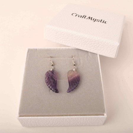 Cercei aripi de inger din piatra semipretioasa Ametist 3 cm [3]