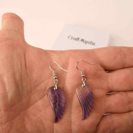 Cercei aripi de inger din piatra semipretioasa Ametist 3 cm [2]