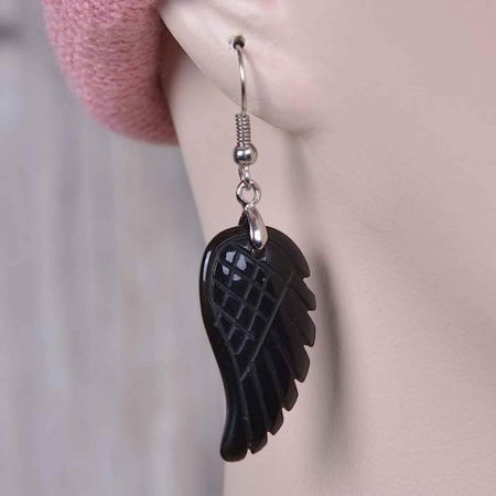 Cercei aripi de inger din piatra semipretioasa Obsidian 3 cm [2]