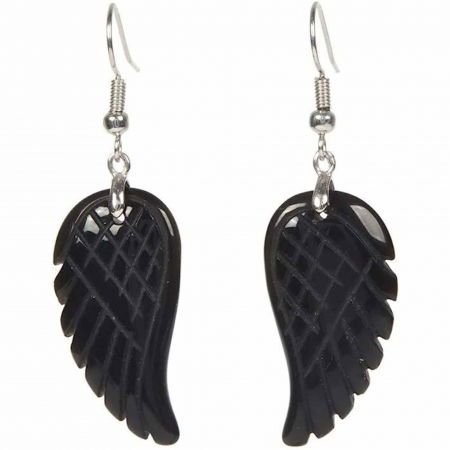 Cercei - Cercei aripi de inger din piatra semipretioasa Obsidian 3 cm