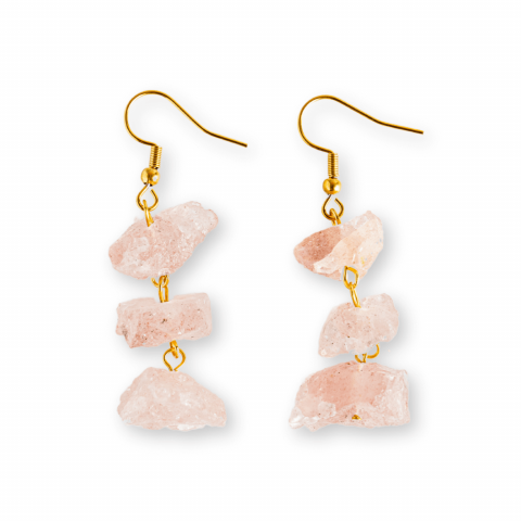 Cercei Cuart Roz Natural Brut Triplu piatra – Iubire, Armonie si Echilibru