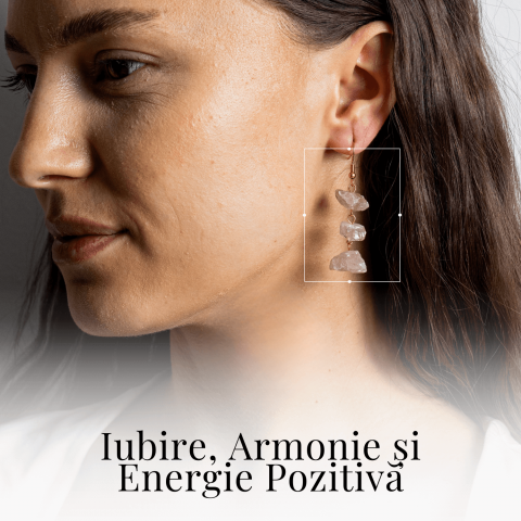 Cercei Cuart Roz Natural Brut Triplu piatra – Iubire, Armonie si Echilibru [1]