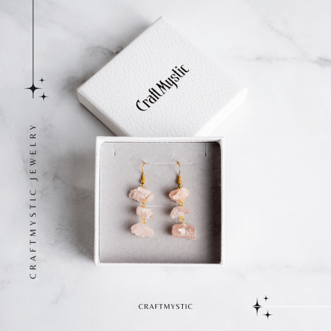 Cercei Cuart Roz Natural Brut Triplu piatra – Iubire, Armonie si Echilibru [7]