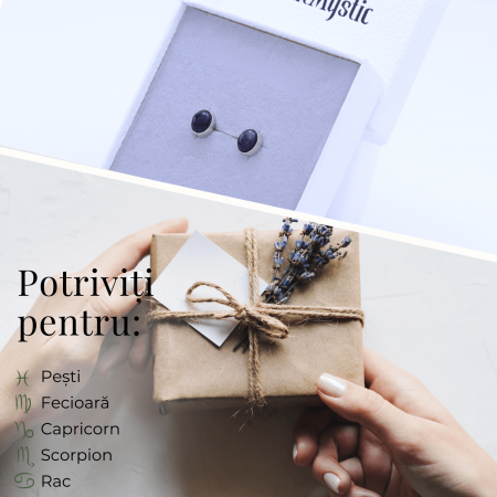 Cercei Eleganti cu Ametist Natural inchidere pe surub, pentru calm si echilibru [4]