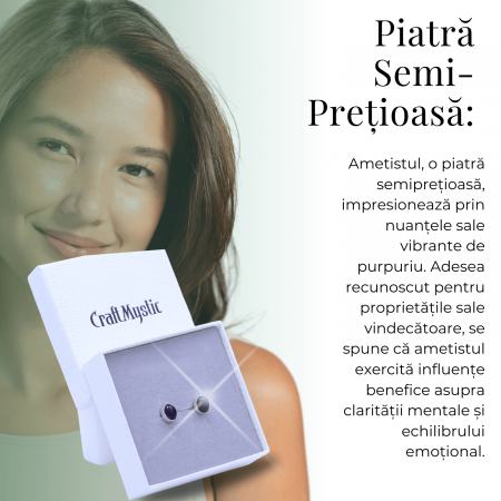 Cercei Eleganti cu Ametist Natural inchidere pe surub, pentru calm si echilibru [5]