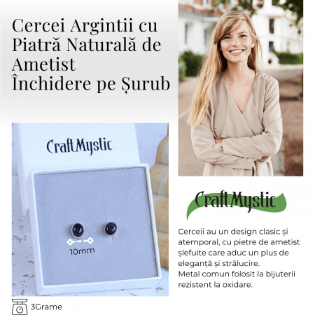 Cercei Eleganti cu Ametist Natural inchidere pe surub, pentru calm si echilibru [3]