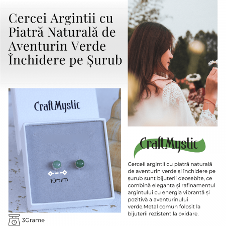 Cercei Eleganti cu Aventurin verde Natural, inchidere pe surub, pentru echilibru si noroc [2]