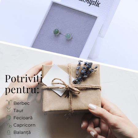 Cercei Eleganti cu Aventurin verde Natural, inchidere pe surub, pentru echilibru si noroc [3]