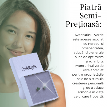 Cercei Eleganti cu Aventurin verde Natural, inchidere pe surub, pentru echilibru si noroc [6]