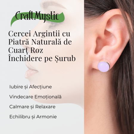 Cercei Eleganti cu Cuart roz Natural, inchidere pe surub, pentru iubire si armonie [1]