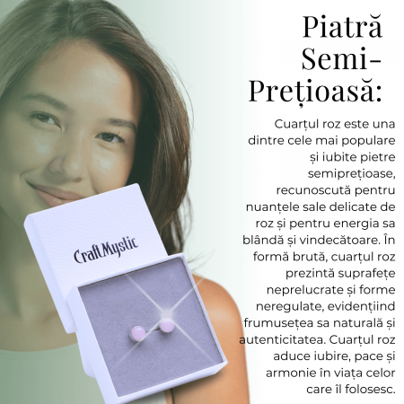 Cercei Eleganti cu Cuart roz Natural, inchidere pe surub, pentru iubire si armonie [5]