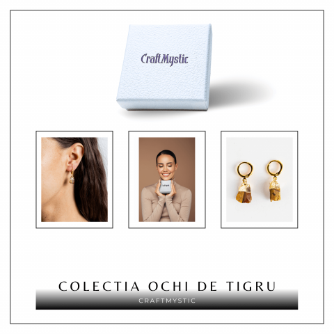 Cercei Aurii cu Ochi de Tigru Brut Natural – Putere si Protectie [6]