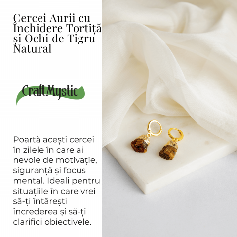 Cercei Aurii cu Ochi de Tigru Brut Natural – Putere si Protectie [2]