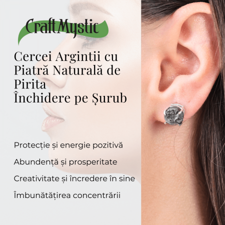 Cercei Eleganti cu Pirita Naturala, inchidere pe surub, pentru protectie si noroc [1]