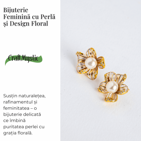Floare de lumina – Cercei cu perla naturala si design floral [3]