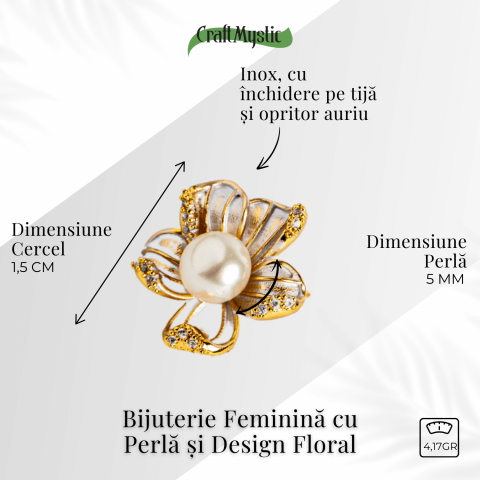Floare de lumina – Cercei cu perla naturala si design floral [2]