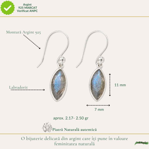 Cercei Labradorit fatetat in forma Delica si Argint 925 – Protectie si Intuitie Naturala [3]