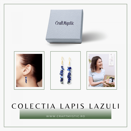 Cercei Lungi cu Pietre Semipretioase de Lapis Lazuli si Elemente din Alama, Bijuterii Aurii pentru Femei [6]