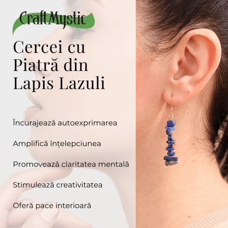 Cercei Lungi cu Pietre Semipretioase de Lapis Lazuli si Elemente din Alama, Bijuterii Aurii pentru Femei [3]
