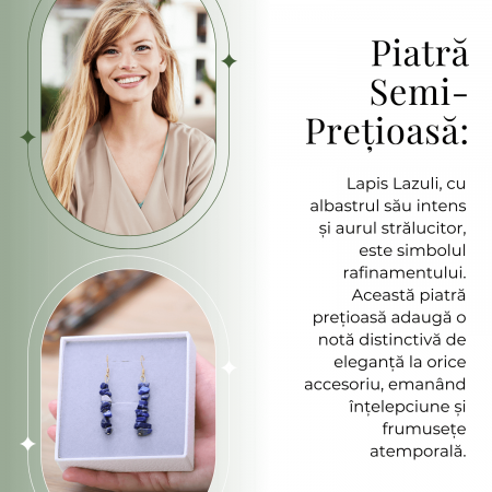 Cercei Lungi cu Pietre Semipretioase de Lapis Lazuli si Elemente din Alama, Bijuterii Aurii pentru Femei [4]