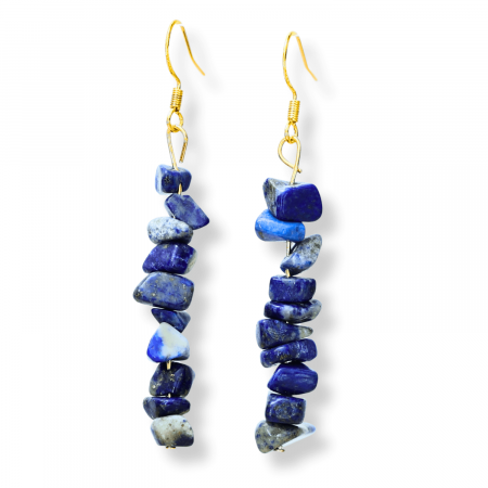 Cercei - Cercei Lungi cu Pietre Semipretioase de Lapis Lazuli si Elemente din Alama, Bijuterii Aurii pentru Femei