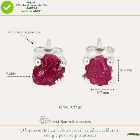 Cercei Argint 925 cu Rubin Brut Natural – Energie, Curaj si Feminitate [3]