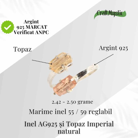 Inel dublu din Topaz Imperial natural si Argint 925 - Echilibru in doua lumini [3]