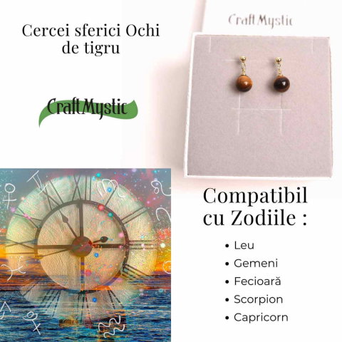 Cercei Ochi de Tigru Biluta 10 mm - Protectie si Eleganta Aurie [4]