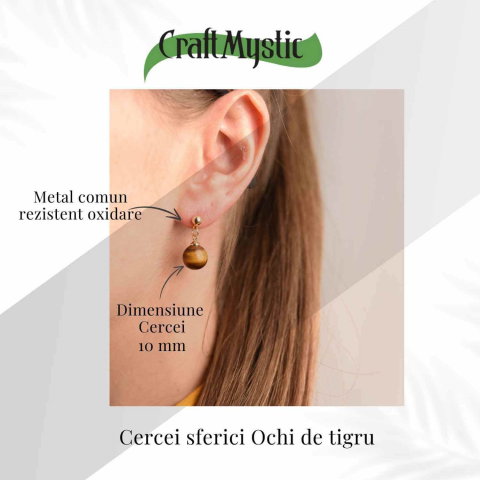 Cercei Ochi de Tigru Biluta 10 mm - Protectie si Eleganta Aurie [3]